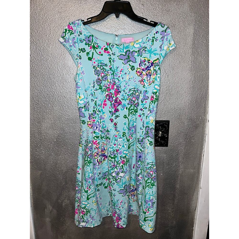 Lilly Pulitzer Briella Blue Floral Cap Sleeves Fit & Flare Office Wedding Dress